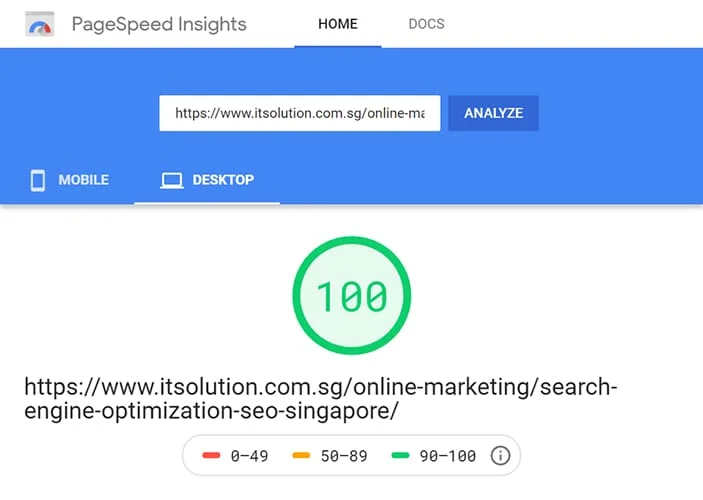 IT Solution Singapore PageSpeed Insights Desktop Test