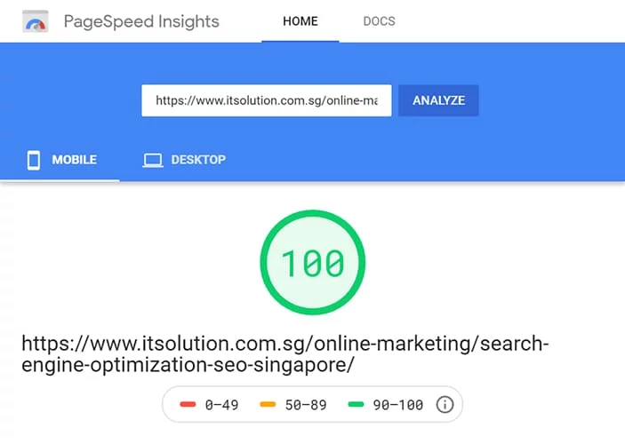 IT Solution Singapore PageSpeed Insights Mobile Test