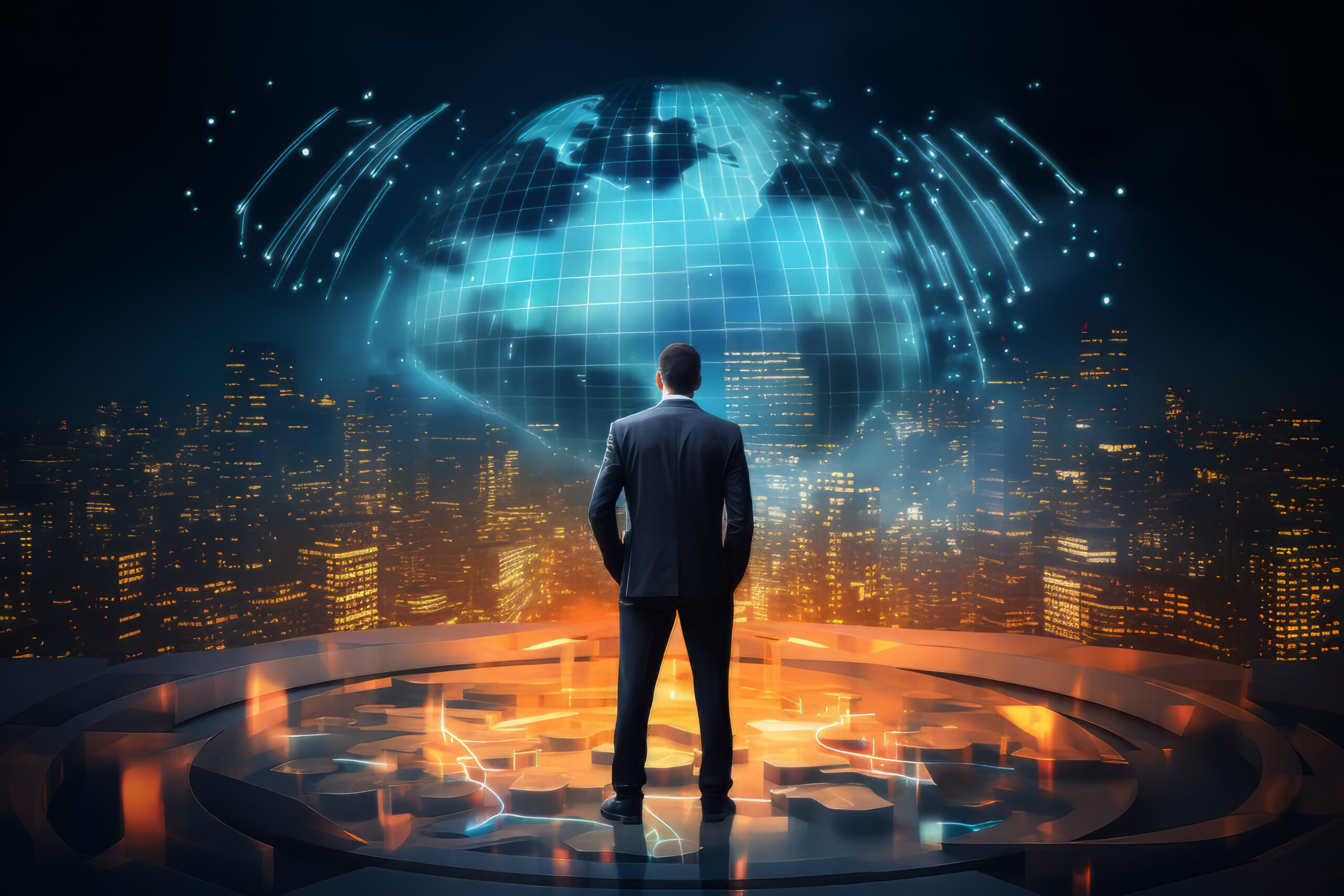 Business person working in futuristic office